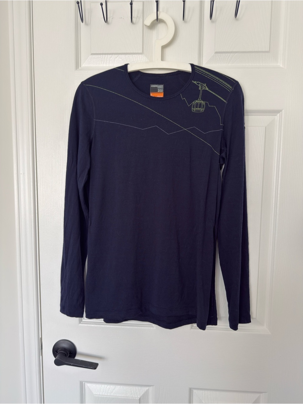 Icebreaker Men's Long Sleeve Shirt in Navy with Lime Line Graphic